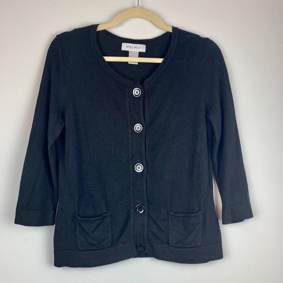 Nine West Tops - NINE WEST 3/4‎ Sleeve Black Button Up Top Sz M